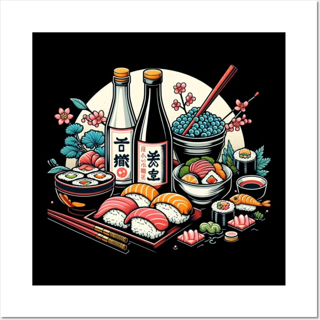 Sushi & Sake Elegance - Artistic Japanese Cuisine Wall Art by CP6Design